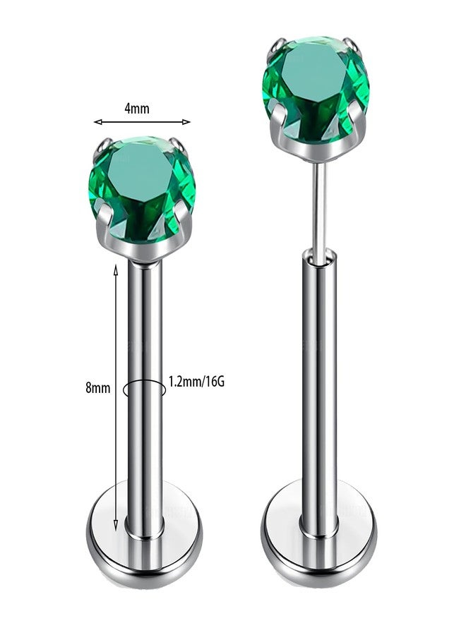 TOMIDES G23 Titanium Lip Labret Studs Helix Tragus Earring Set 16G Threadless CZ Nose Stud Hypoallergenic Conch Lobe Monroe Piercing Jewelry (1pair green) - Image 2